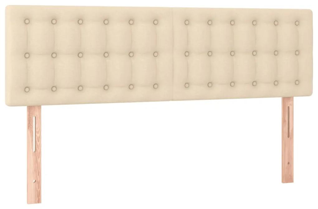 Pat box spring cu saltea, crem, 140x200 cm, textil Crem, 140 x 190 cm, Nasturi de tapiterie