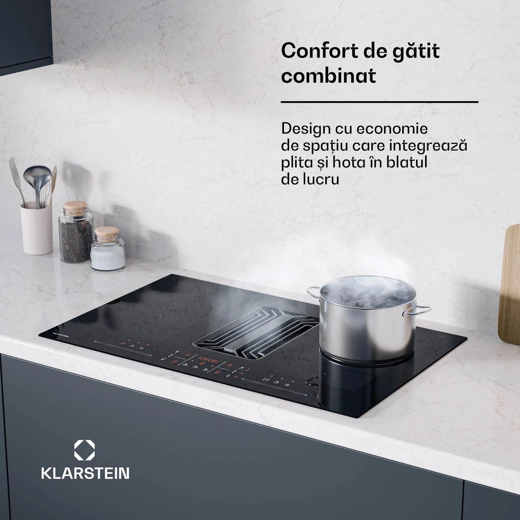 Klarstein AirJet FlexPro Down Air System | Plită cu inducție + hotă | Flexzone | Booster