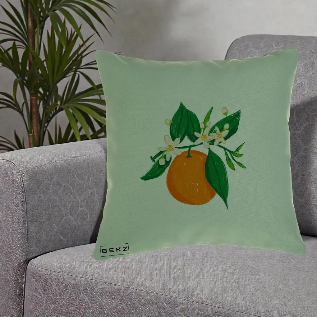 Perna Decorativa Portocala in Floare, 40x40 cm, Verde, Husa Detasabila, Perna Inclusa, BEKZ®