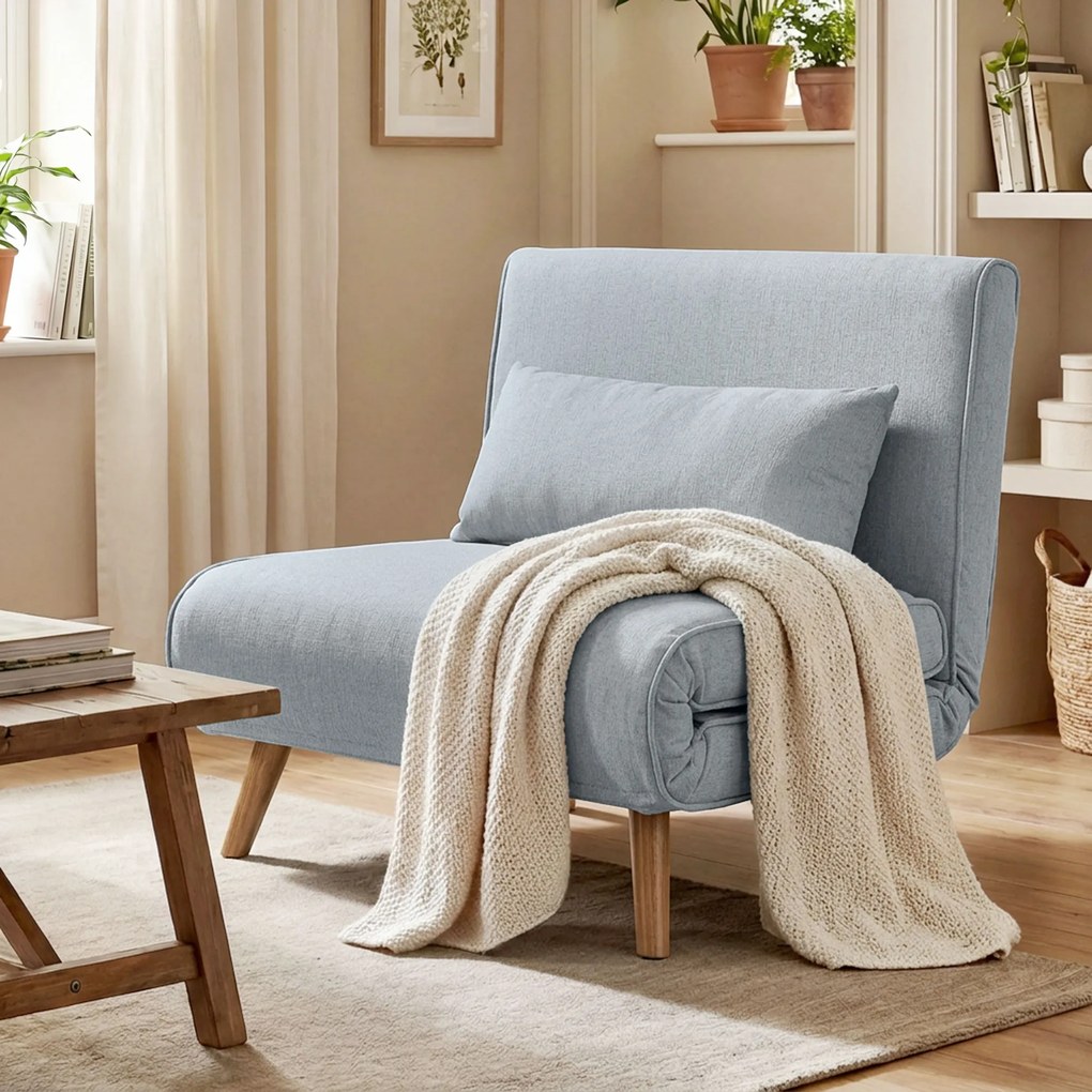 HOMCOM Fotoliu șezlong convertibil 3 în 1 pat fotoliu 1 loc spătar 5 poziții în material cu pernă, gri | Aosom Romania