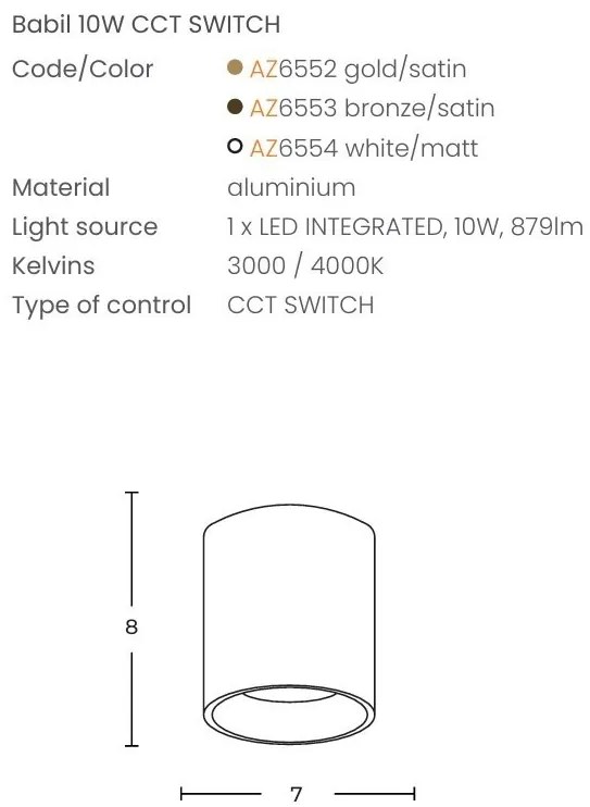 Spot aplicat auriu LED BABIL 10W CCT