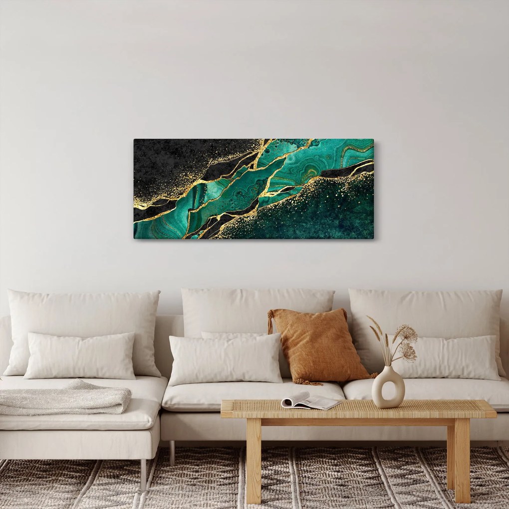 Tablou - Marmorat, petrol-auriu (120x50 cm)