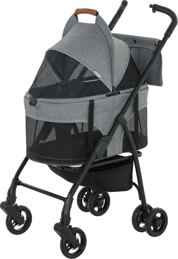 PawHut Cărucior pentru câini Cărucior 3 în 1 detașabil pliabil cu cușetă amovibilă și fără fermoar suspensie Gri | Aosom Romania