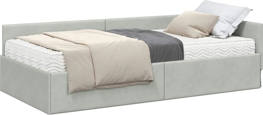 vidaXL Cadru de pat colțar cu saltea Altele 2 pcs Gri deschis Catifea