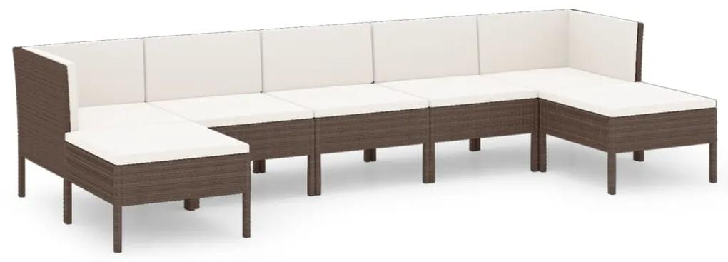 Set mobilier de gradina cu perne, 7 piese, maro, poliratan 2x colt + 3x mijloc + 2x suport pentru picioare, 1