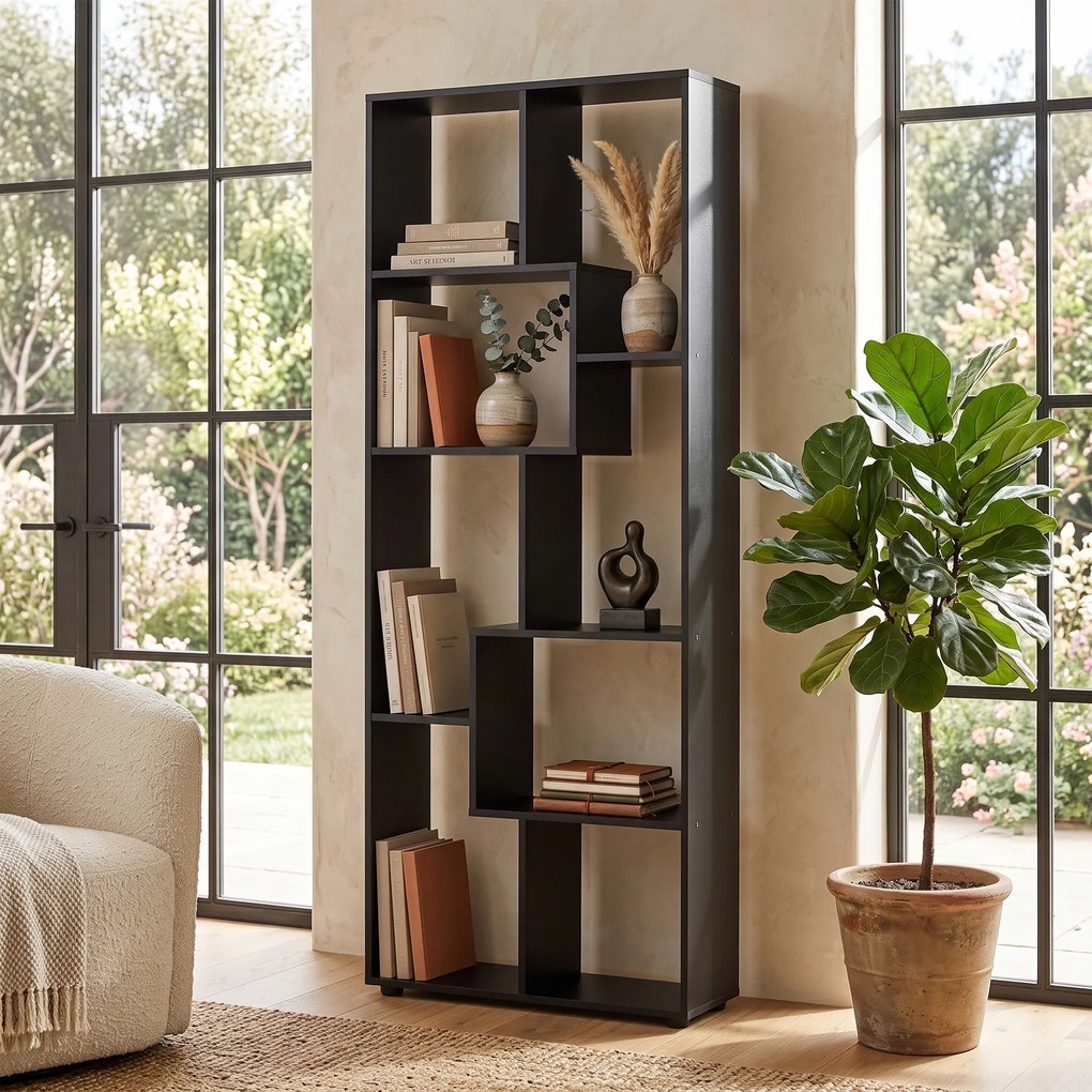 HOMCOM Bibliotecă Modernă cu 8 Rafturi din PAL E1, Design pentru Casă și Birou, 70x24x178 cm, Alb | Aosom Romania