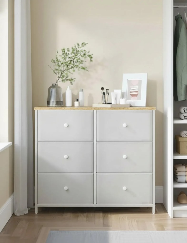 Comoda cu sertare HESTO 80x71 cm, stejar/alb