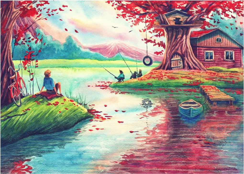 Tablou - Acuarelă, Golf într-un sat de munte (70x50 cm)