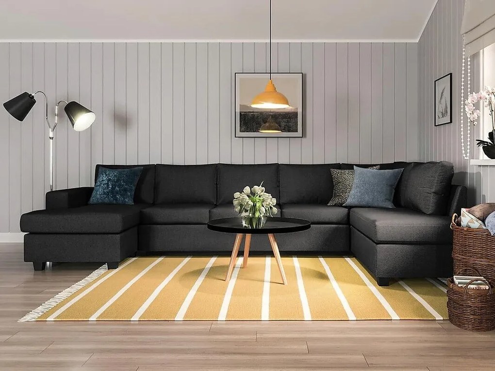 Colțar In Living 282Negru, 345x195x86cm, Picioare: Lemn