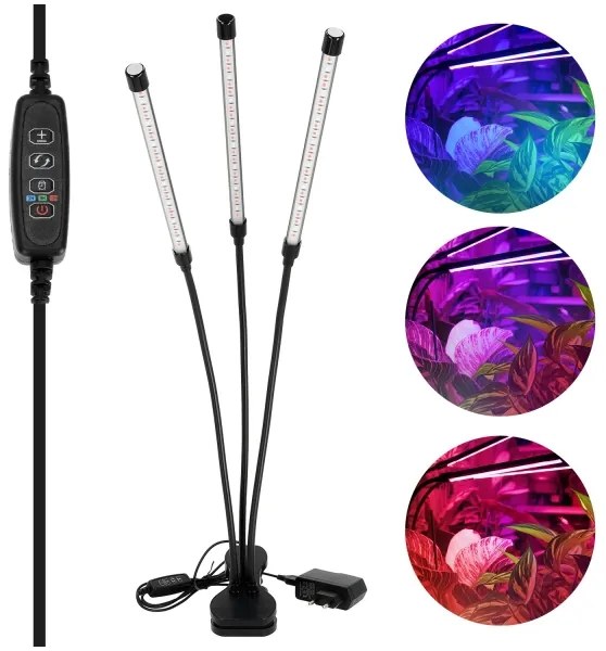 Lampă LED reglabilă cu clemă pentru plante VITARO 3xLED/10W/230V negru
