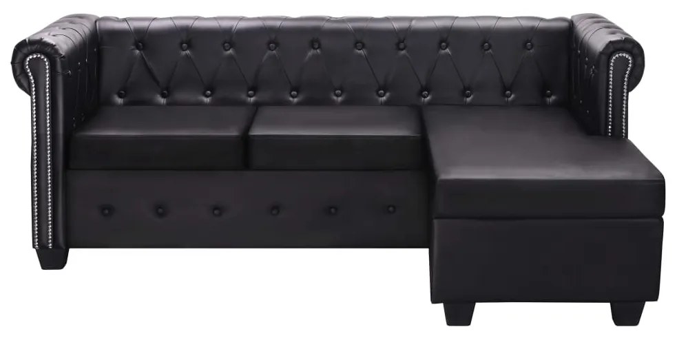 275224 vidaXL Canapea Chesterfield în formă de L, piele artificială, negru