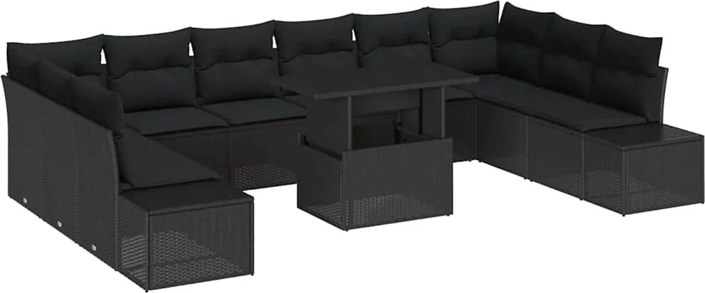 vidaXL Set de canapele pentru grădină cu pernă Manual 11 pcs Negru