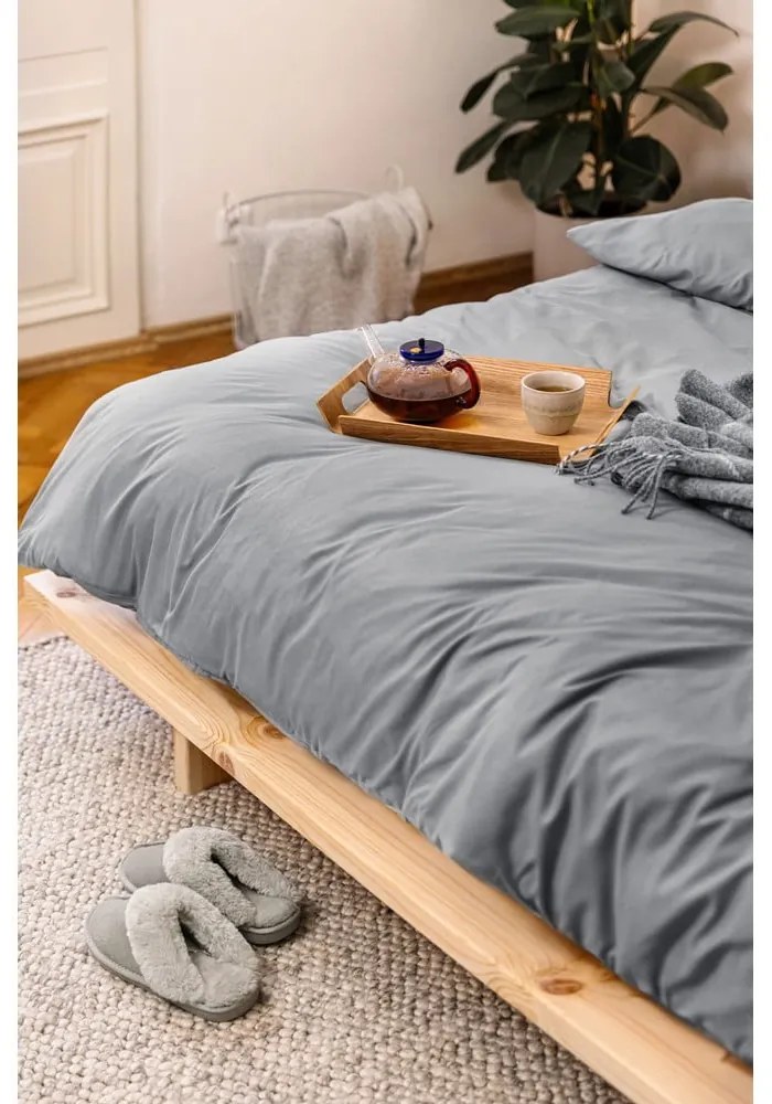 Lenjerie de pat gri din microsatin pentru pat de o persoană 140x200 cm Basic – Bonami Essentials