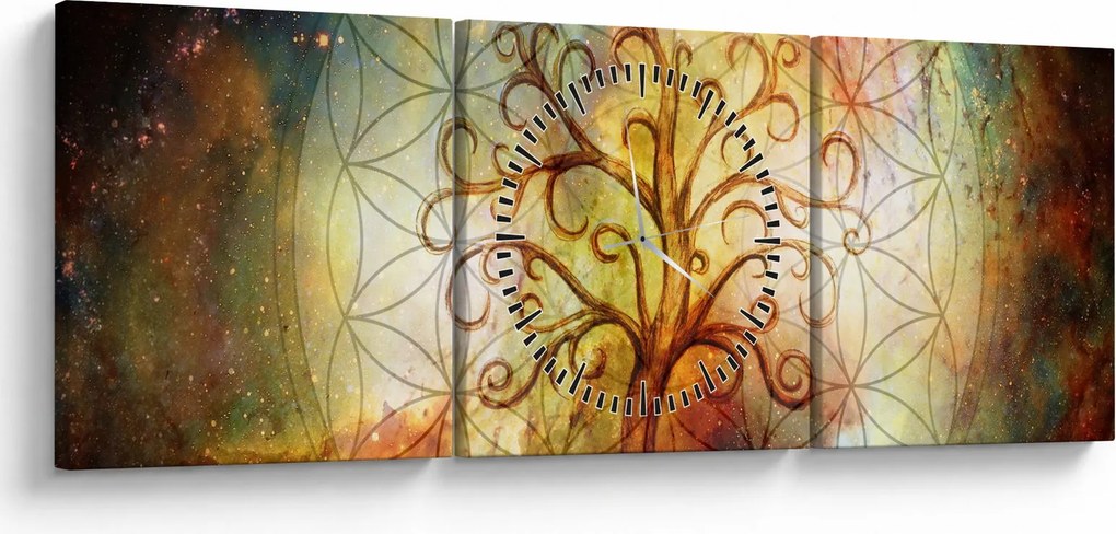 Tablou abstract cu copac (cu ceas) (90x30 cm)