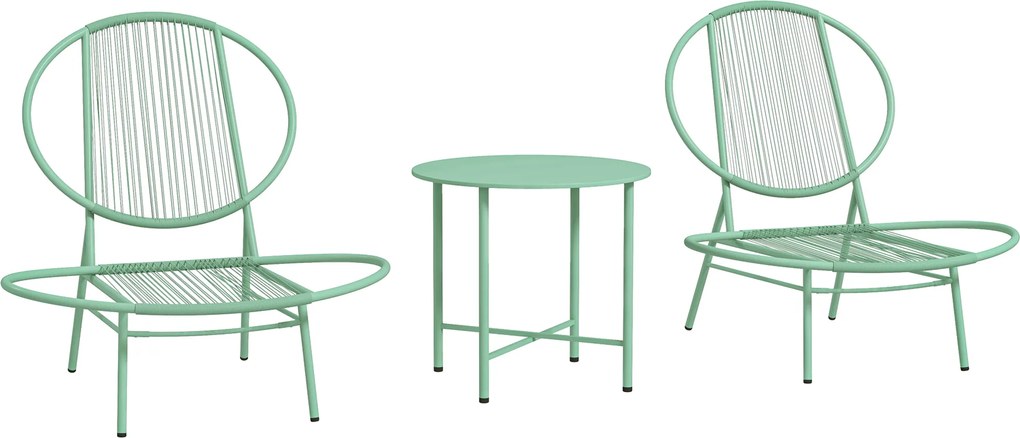 Outsunny Set bistro 3 piese din polyratan rezistent la intemperii, set mobilier de grădină cu masă bistro, scaune de grădină în formă de scoică, Verde | Aosom Romania