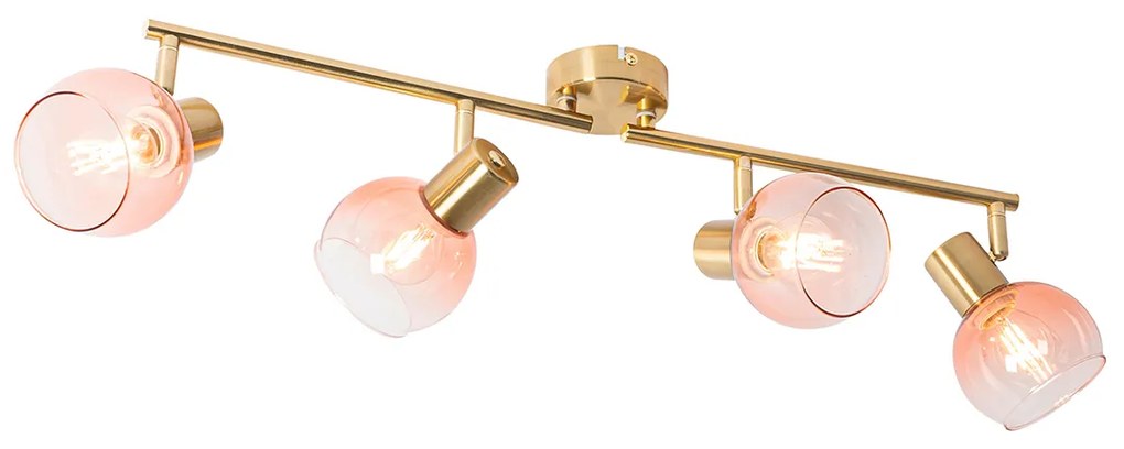 Spotlight Art Deco auriu cu sticlă roz cu 4 lumini - Vidro