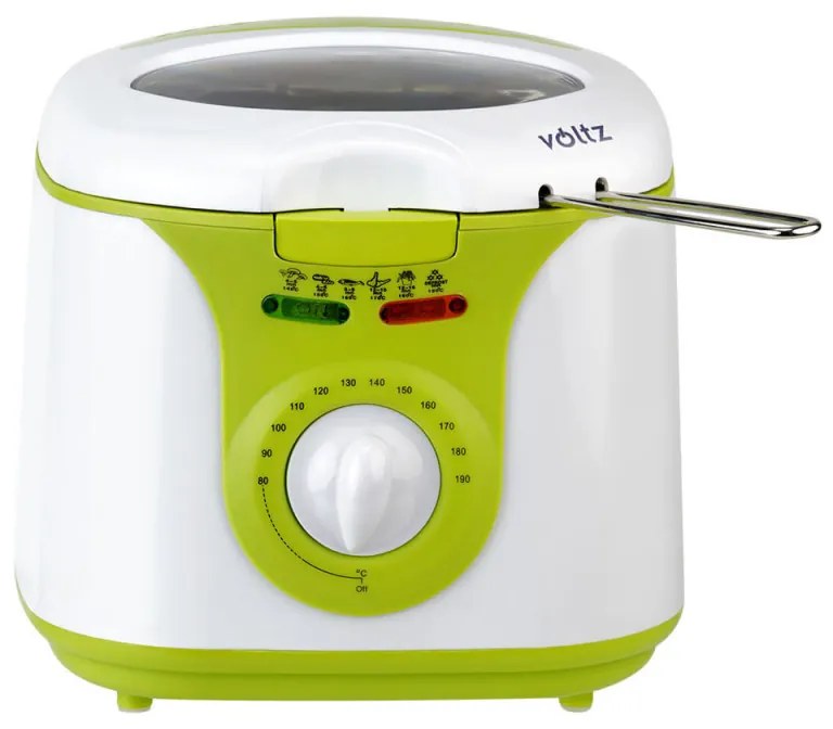 Friteuza Voltz V51980A, 1300W, 2 L, Acoperire antiaderenta, Termostat, Alb/Verde