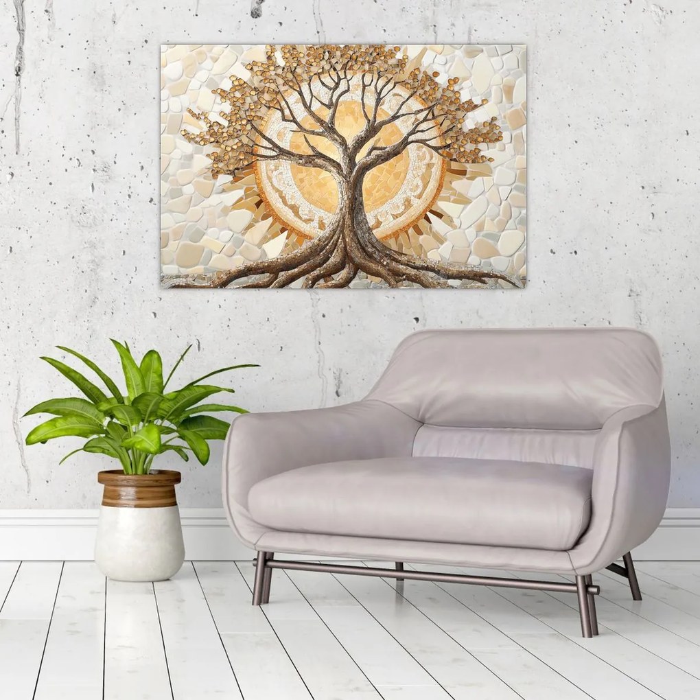 Tablou – Arborele vieții auriu în mozaic (90x60 cm)