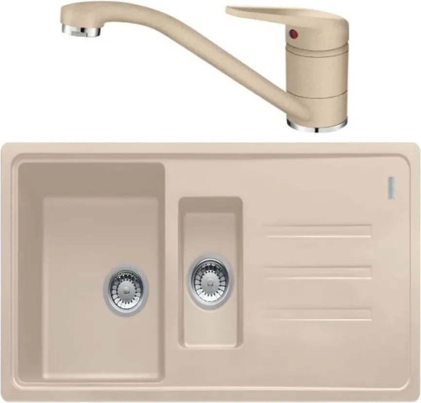 Set chiuveta bucatarie compozit Franke Malta Avena 1 cuva 1/2 cu picurator 97x50 cm finisaj bej mat cu Novara Plus
