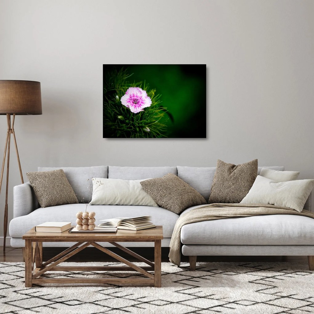 Tablou pe sticlă cu floare roz (70x50 cm)