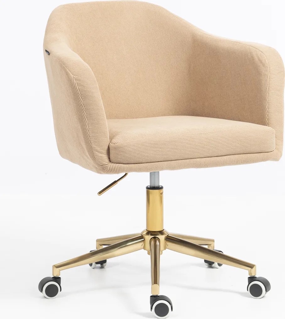 HR832K Scaun Catifea Reiată Premium culoare Bej Ghimbir cu Bază Aurie