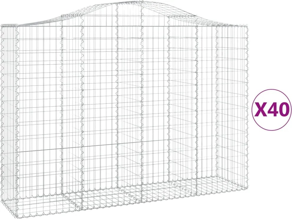 vidaXL Coșuri gabion arcuite 40 buc, 200x50x140/160cm, fier galvanizat