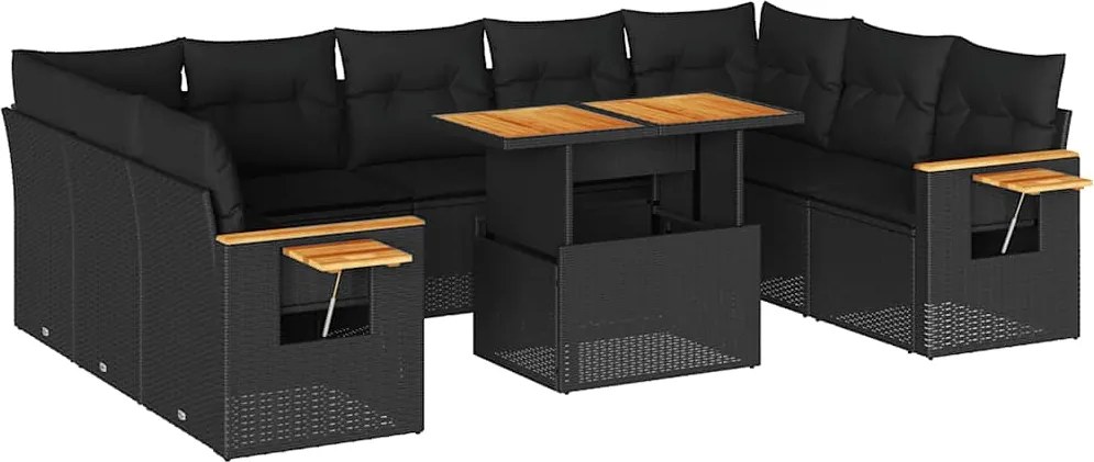 vidaXL Set canapele de grădină cu perne, 10 piese, negru, poliratan