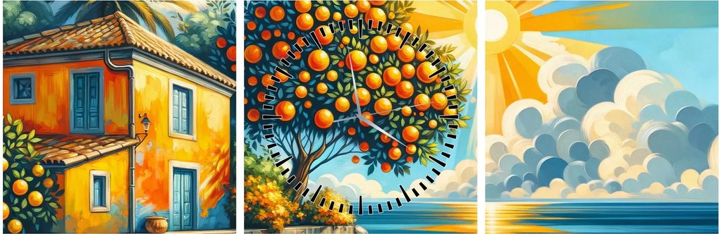 Tablou - Casă cu portocale I. (cu ceas) (90x30 cm)