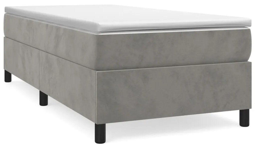 3144651 vidaXL Pat box spring cu saltea, gri deschis, 90x190 cm, catifea