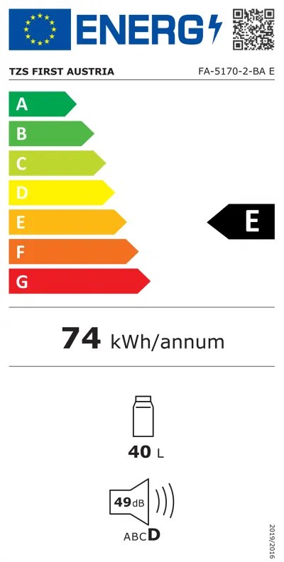 Lada frigorifica electrica First Austria FA-5170-2-BA, 58W, 40 L, Clasa F, 240/12V, Organizare interna, Negru/Alb
