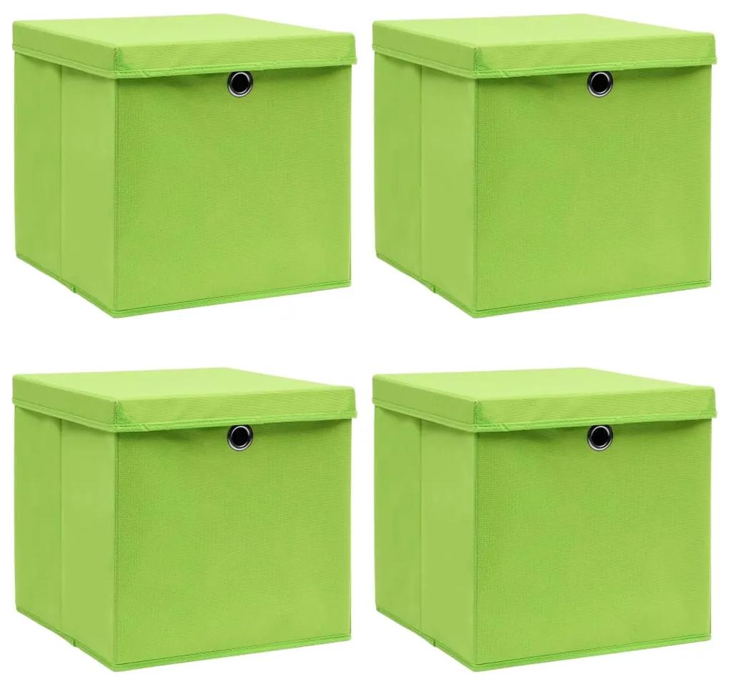 Cutii depozitare cu capace, 4 buc., verde, 32x32x32 cm, textil 4, Verde cu capace, 1, 1