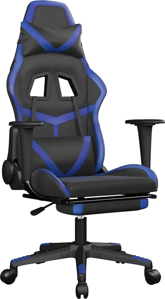 vidaXL Scaun de gaming masaj/suport picioare negru/albastru piele eco