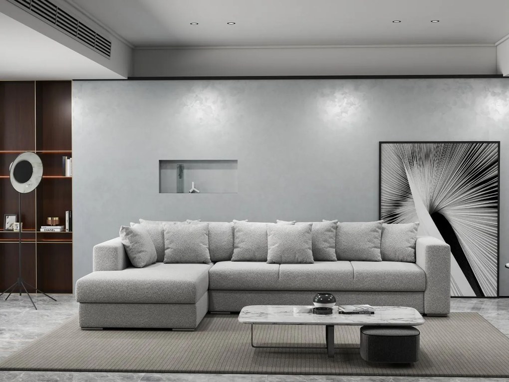 Colțar extensibil dumonde cu ladă de depozitare si sezut confortabil din spuma high-density, Gloria Euphoria Dove 320x183 cm