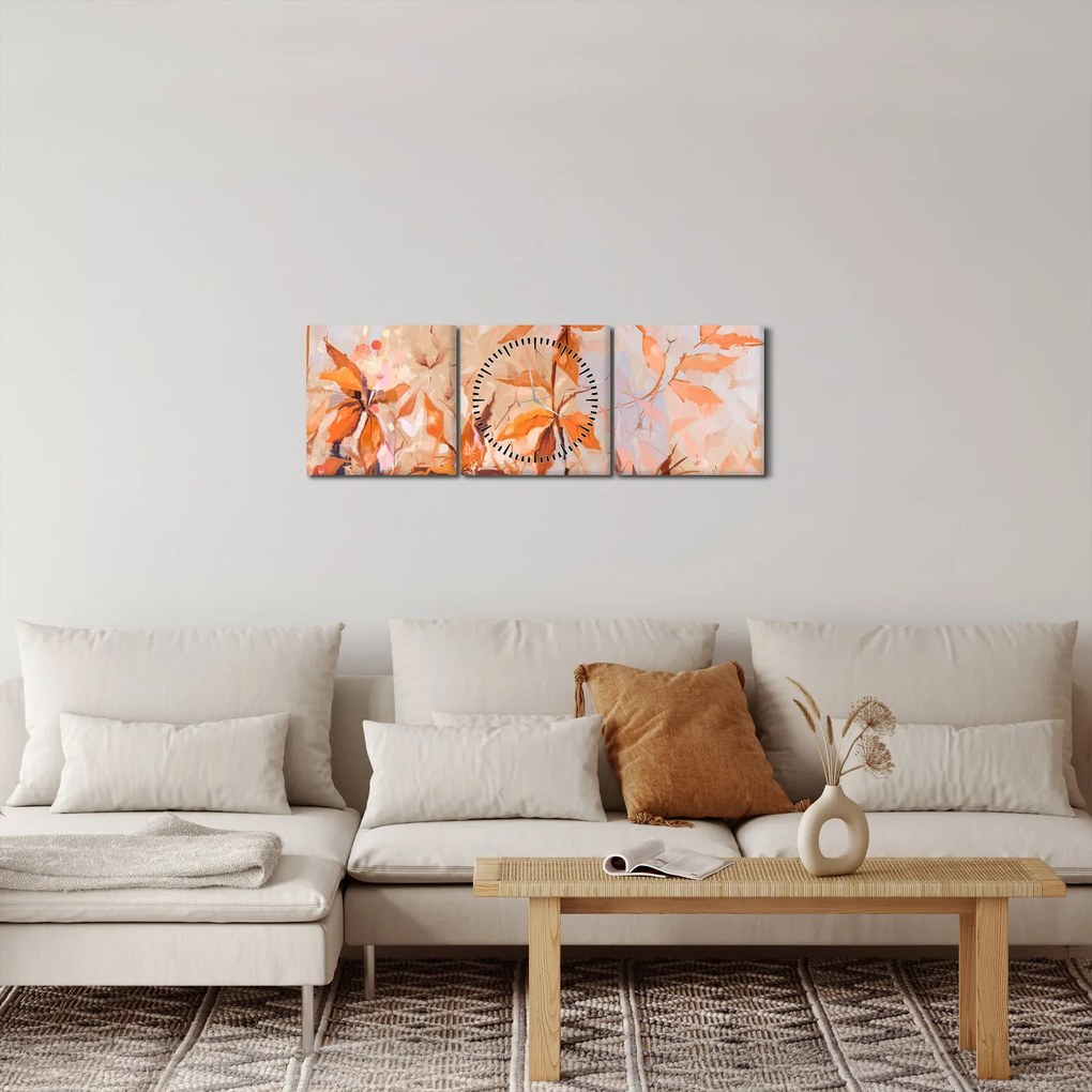 Tablou - Flori pictate (cu ceas) (90x30 cm)
