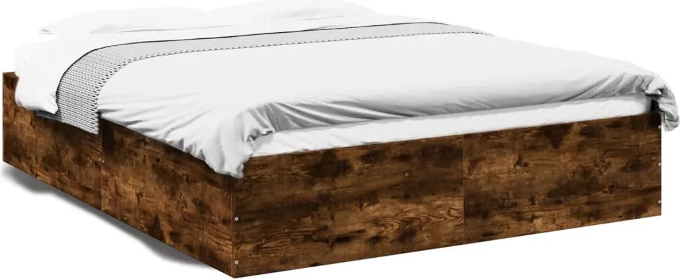 vidaXL Cadru de pat, stejar fumuriu, 150x200 cm, lemn prelucrat
