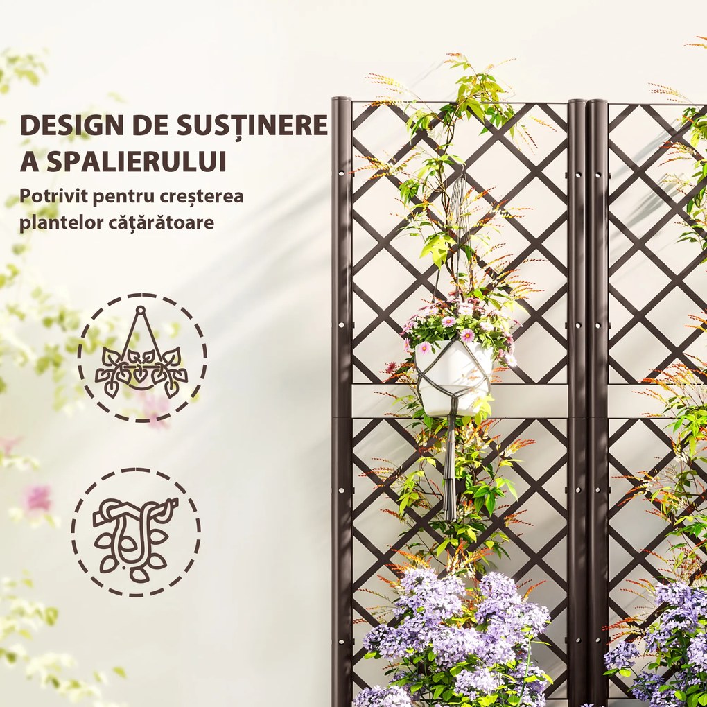 Outsunny Pat Înălțat pentru Grădină cu Spalier și 6 Orificii de Drenaj, 80x40x135 cm, Maro | Aosom Romania