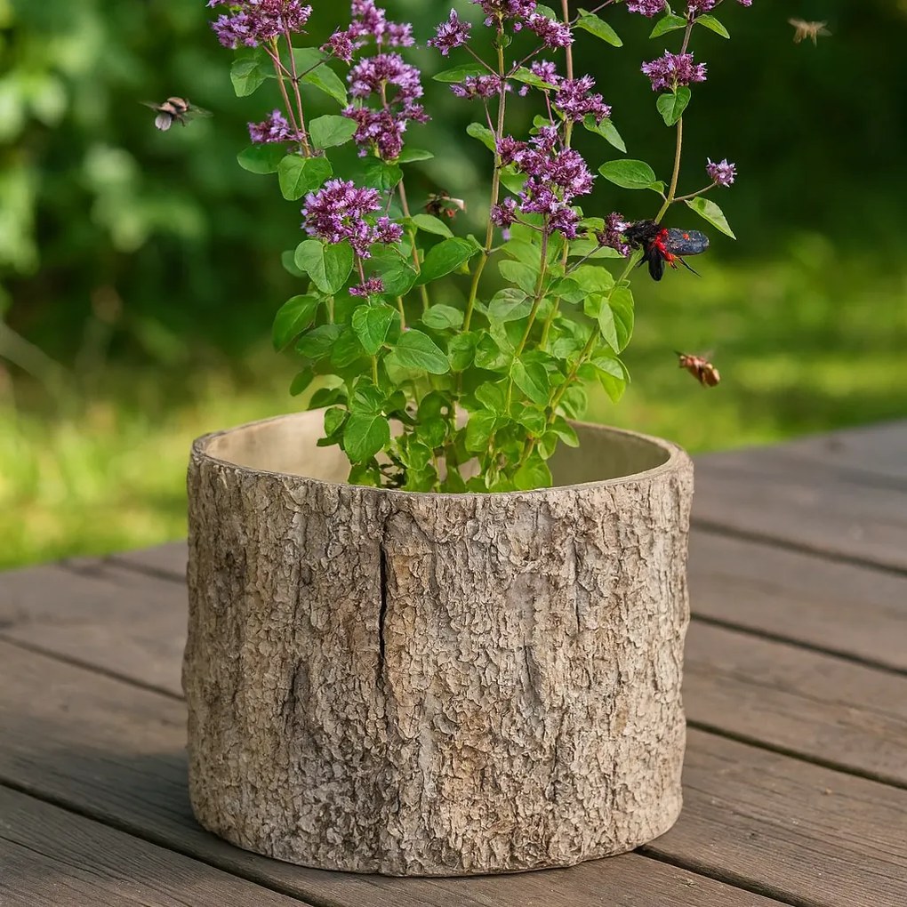 Cutie pentru flori imitație de scoarță de copac, 19,5 x 19,5 x 17 cm, beton, 21 cm