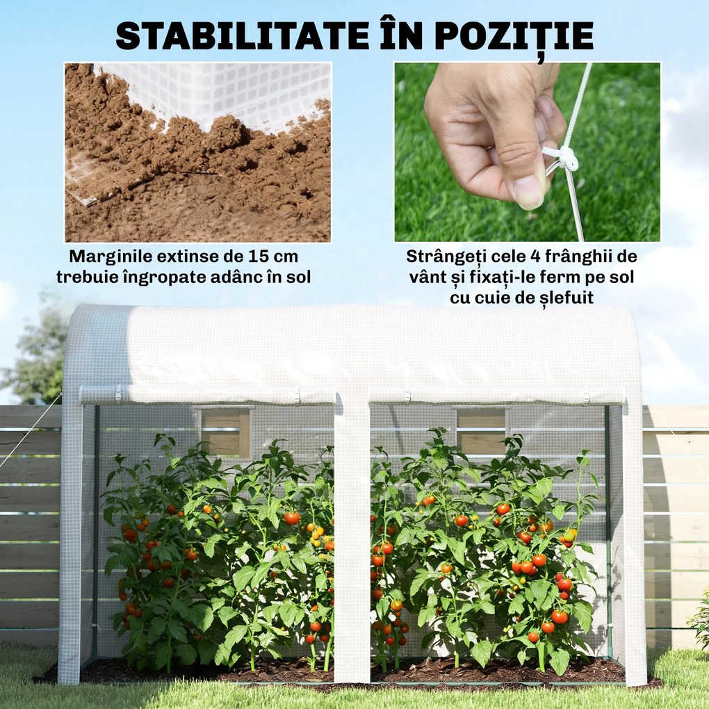 Outsunny Seră Tunel de Grădină pentru Plante și Legume, cu 2 Uși Rulabile și 4 Ferestre, 3 x 1 x 2 m | Aosom Romania