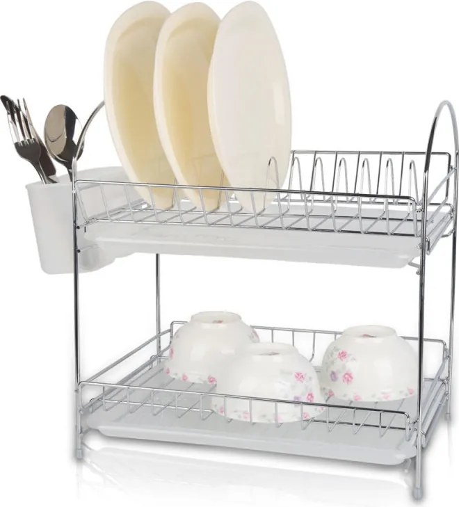 Resigilat: Uscator de vase Rosberg R53000E, 34 cm, Cu 2 tavi, Suport pentru ustensile, Crom