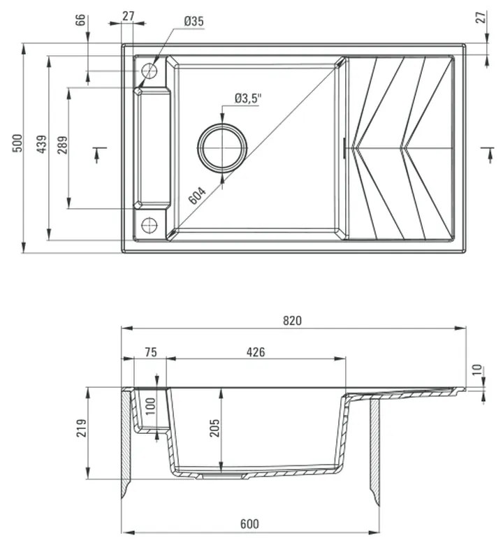 Chiuveta bucatarie compozit dreptunghiulara cu picurator alba Deante Magnetic Alb mat