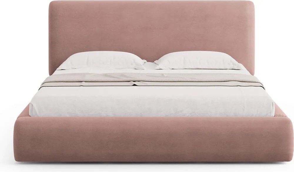 Pat tapitat cu tablie si lada depozitare, Colonel, Cosmopolitan Design, 160x200 cm, material structurat, roz