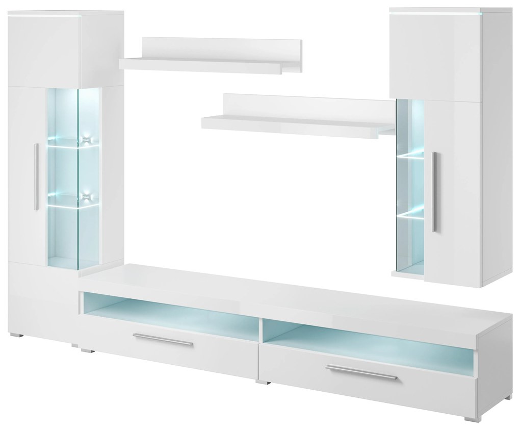 Mobilier living Indiko Typ 10 (alb + alb lucios) (cu iluminat). 1108200