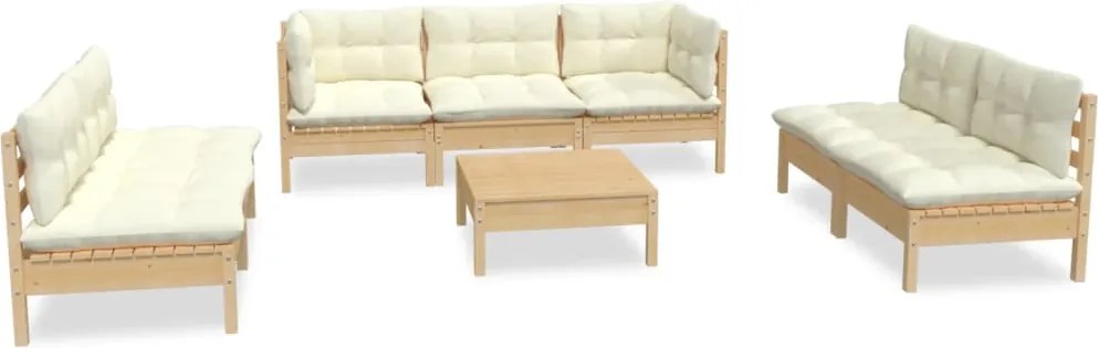 vidaXL Set mobilier de grădină cu perne crem, 8 piese, lemn masiv pin