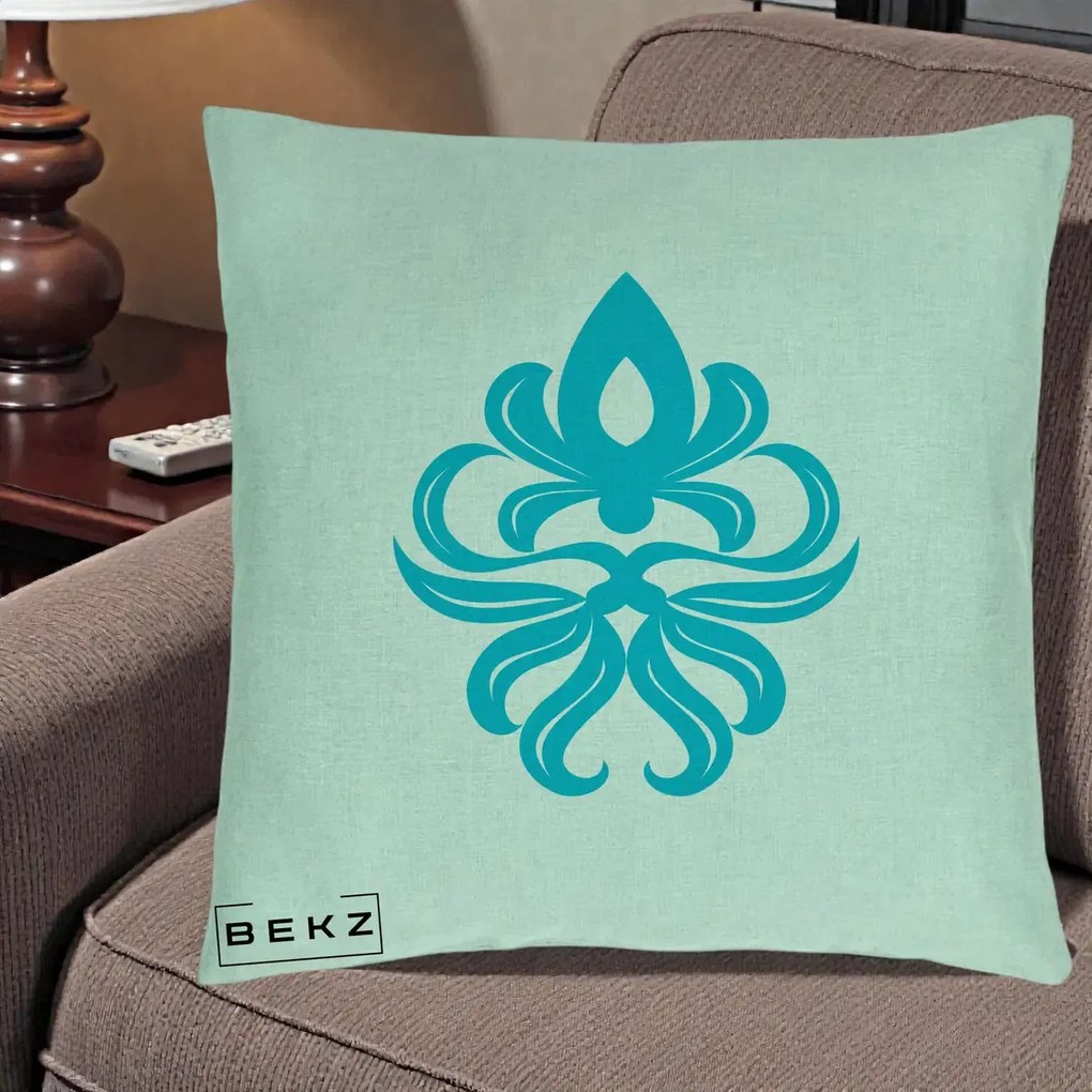Perna Decorativa Ornament Turcoaz Fleur de Lis, 40x40 cm, Verde Menta, Husa Detasabila, Perna Inclusa, BEKZ®