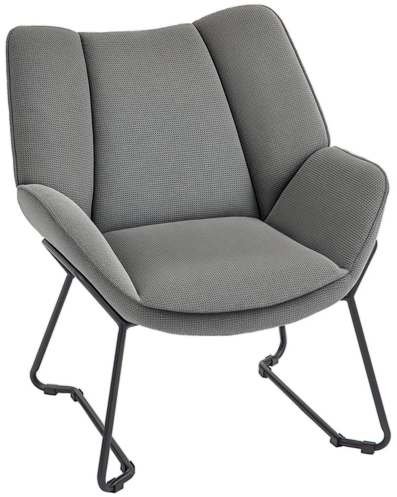 HOMCOM Fotoliu Tapițat cu Brațe Înclinate, Fotoliu din Material Textil Aspect de In și Oțel, 71,5x67x79 cm, Gri | Aosom Romania