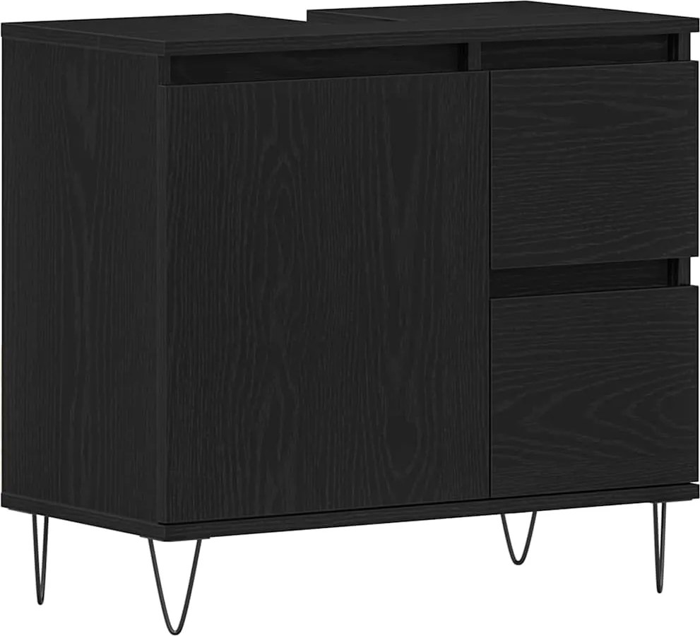 vidaXL Dulap pentru Chiuveta de Baie Stejar Negru 65 x 33 x 60 cm