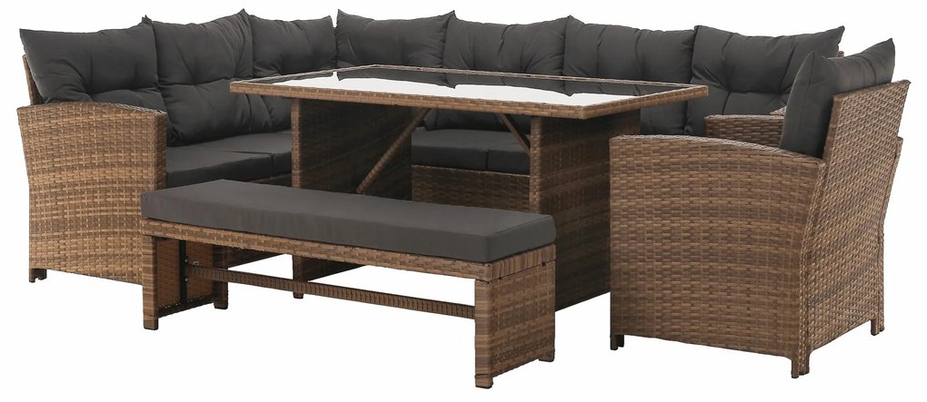 Set mobilier de grădină Senala (gri maro + maro deschis) (pentru 8 persoane). 1116496