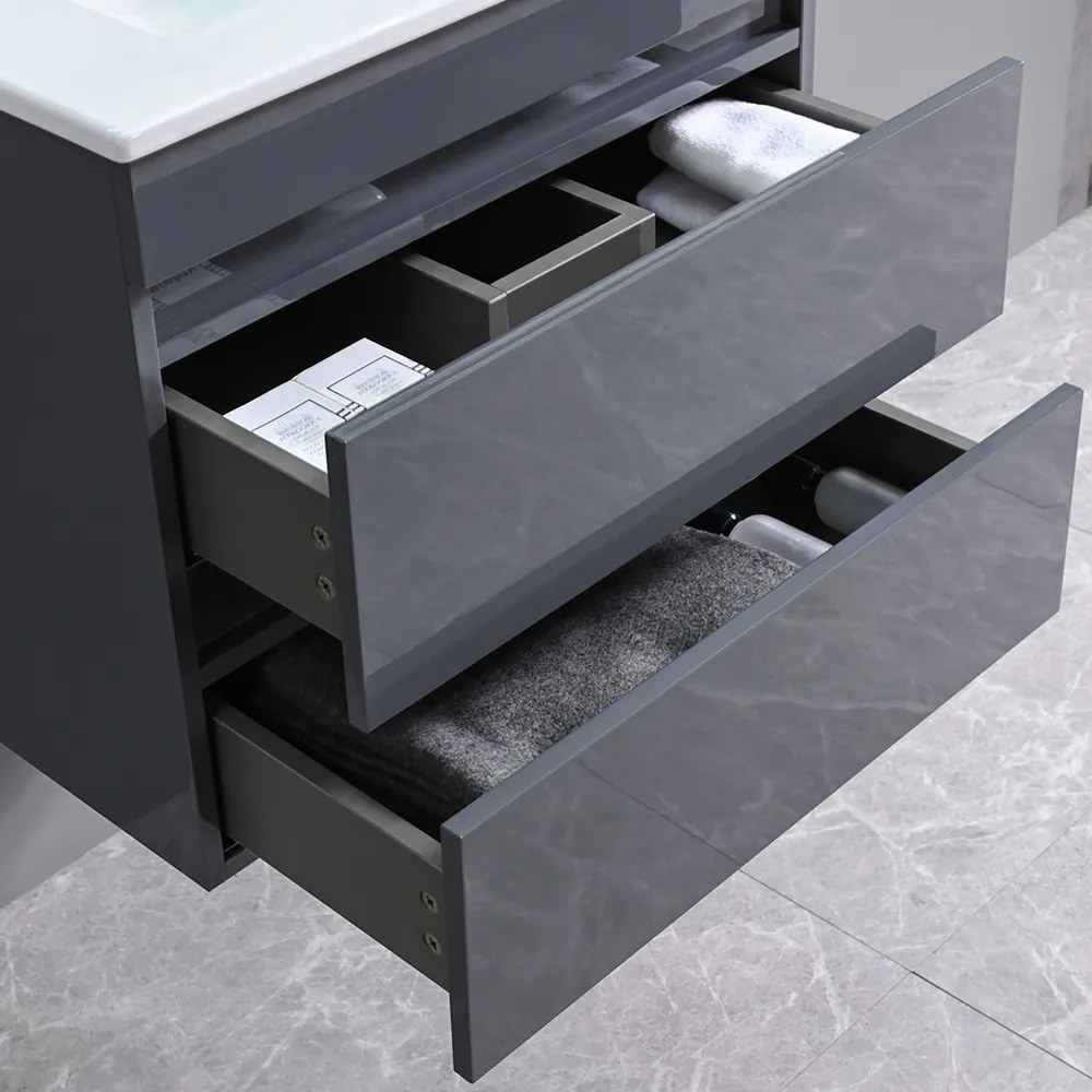 Mobilier de baie Cube, chiuvetă ceramică 60 cm, oglindă cu 2 sertare, 60x80 cm, gri antracit