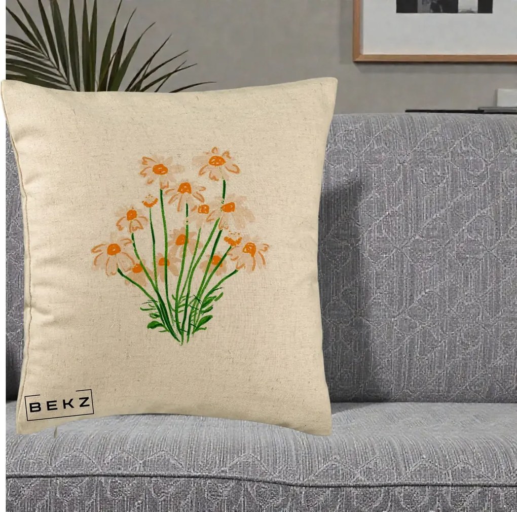 Perna Decorativa Margarete Camp, 40x40 cm, Bej, Husa Detasabila, Perna Inclusa, BEKZ®