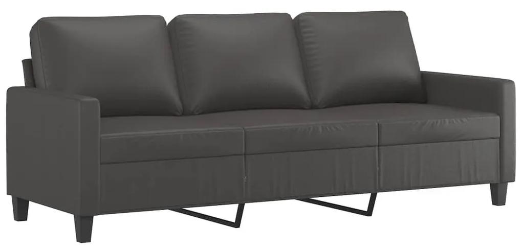 Canapea cu 3 locuri si taburet, gri, 180 cm, piele ecologica